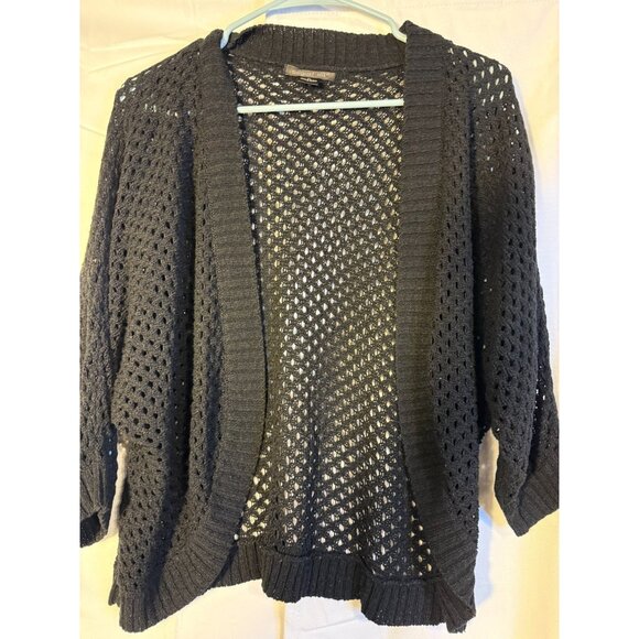 August Silk Short Shruken Cardigan Sweater Knit Crochet Womens XL Black Goth - Picture 1 of 3